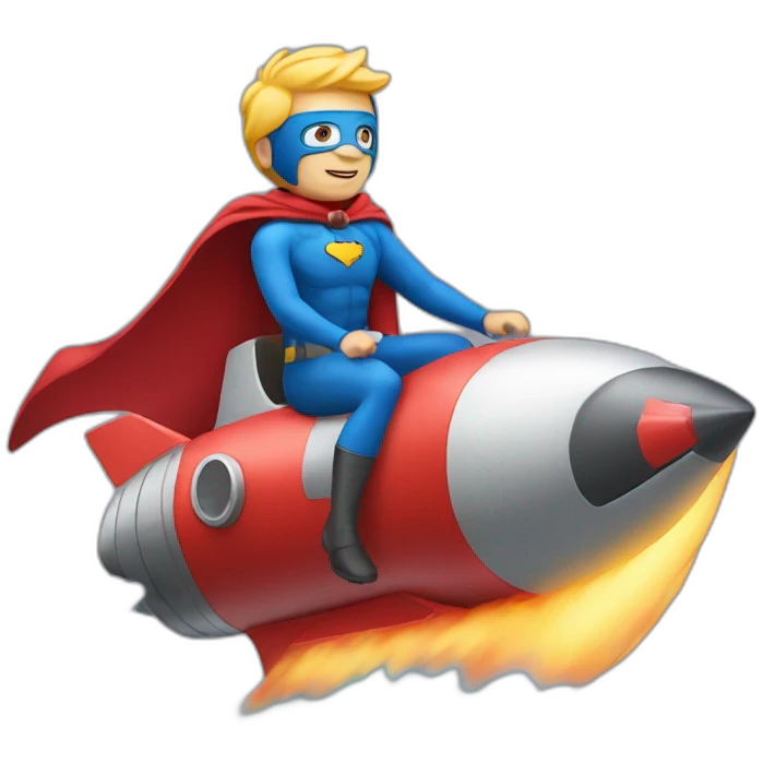 person dressed with a superhero cape riding on a rocket emoji
