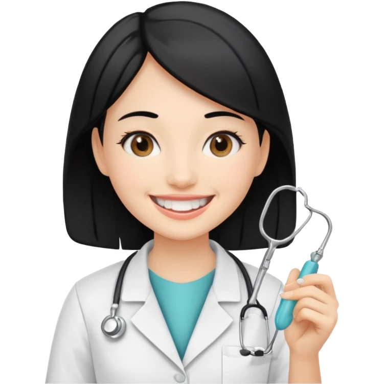 estudiante mujer de odontología con el cabello negro con un explorador  emoji