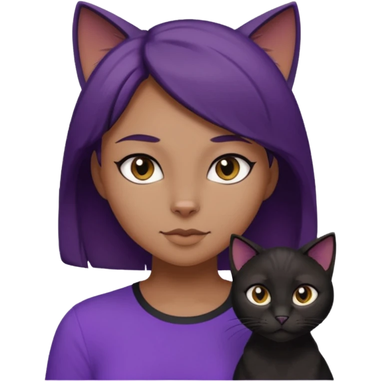 Cartoon female Anthro phobic black cat with brown short hair with purple shirt emoji