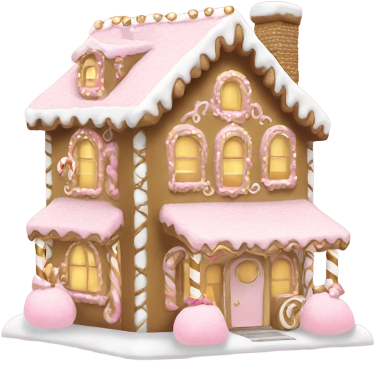 light pink and gold and white gingerbread house emoji