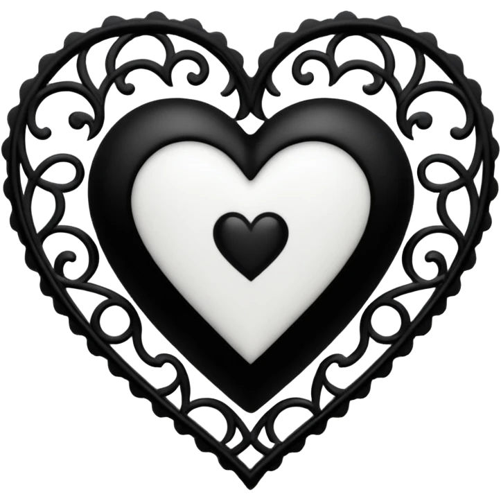 white goth heart with black gothic lace, ornate emoji