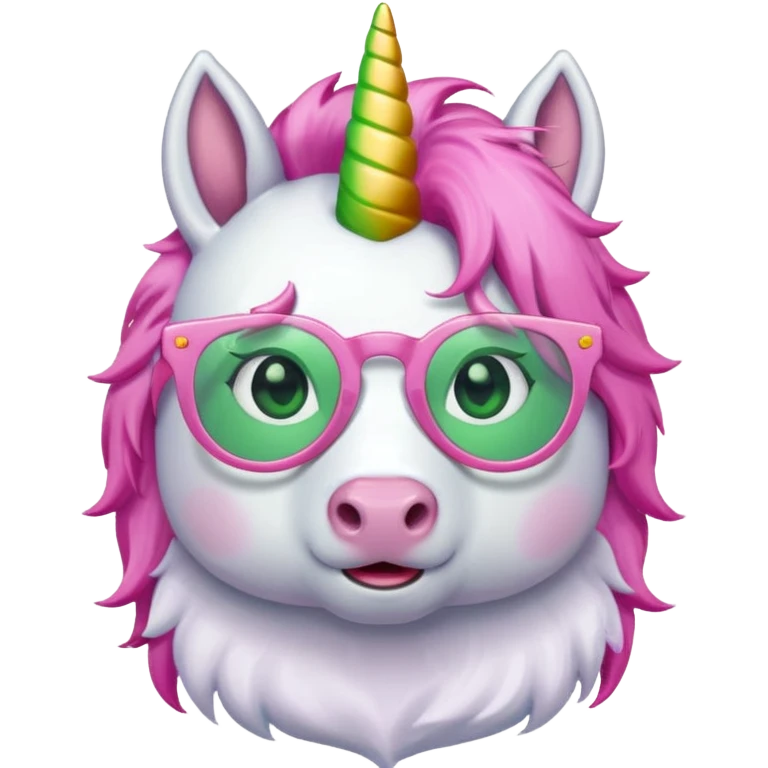 unicorn with green glasses and pink hair emoji