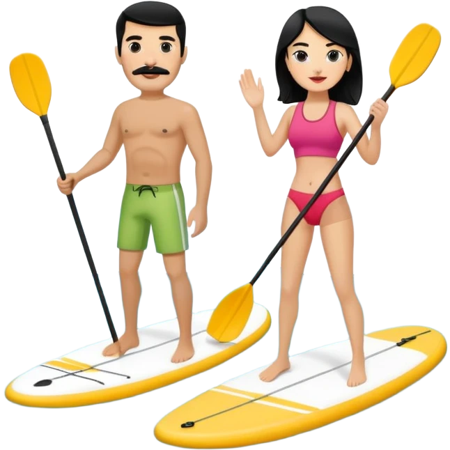 Make a couple paddle boarding both white skin and black hair and the guy has a black mustache  emoji