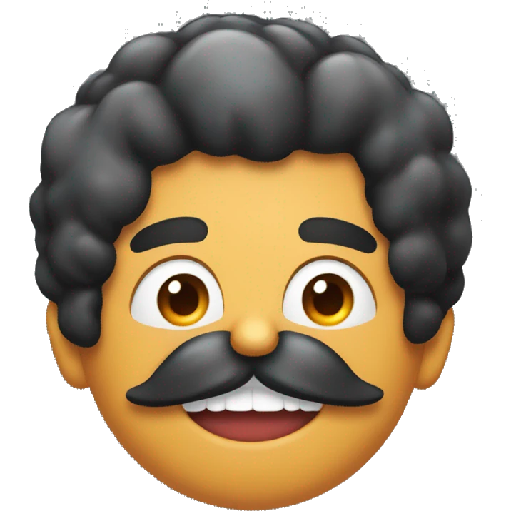 Man with a tooth brush mustache and black hair with a volcano eruption on his head emoji