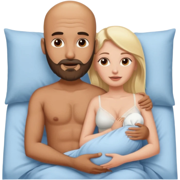 Fully Naked Indian bald man with a beard in bed holding vagina of naked blonde woman emoji