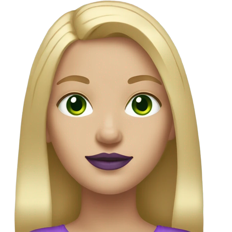 straight medium Blonde haired girl with Green eyes & purple lipstick emoji