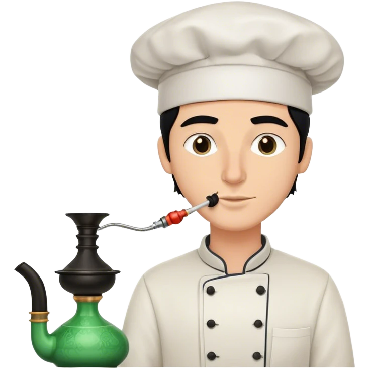 A white guy with black hair and smoking a modern hookah with a Chef's hat emoji