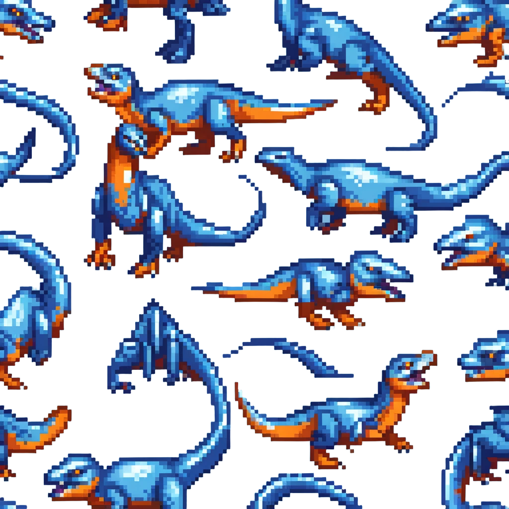 Blue velociraptor in hunting pose, vibrant blue scales emoji