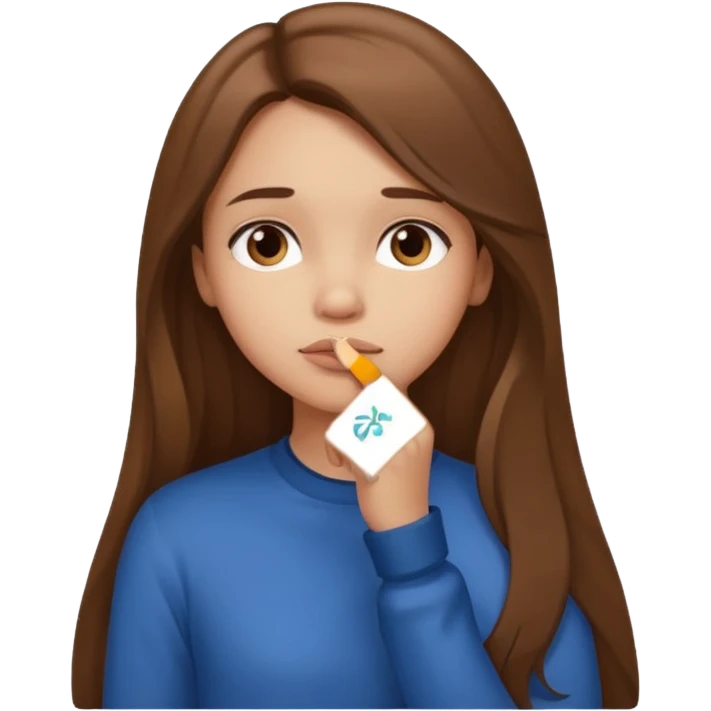 a thoughtful girl looks up and holds her hand under her chin emoji