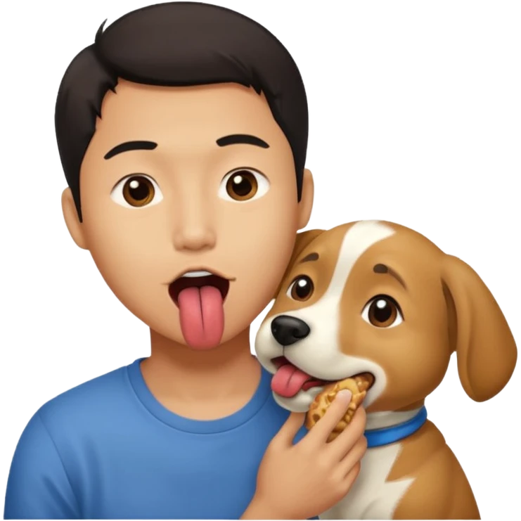 Asian guy about to eat a dog and licking lips emoji