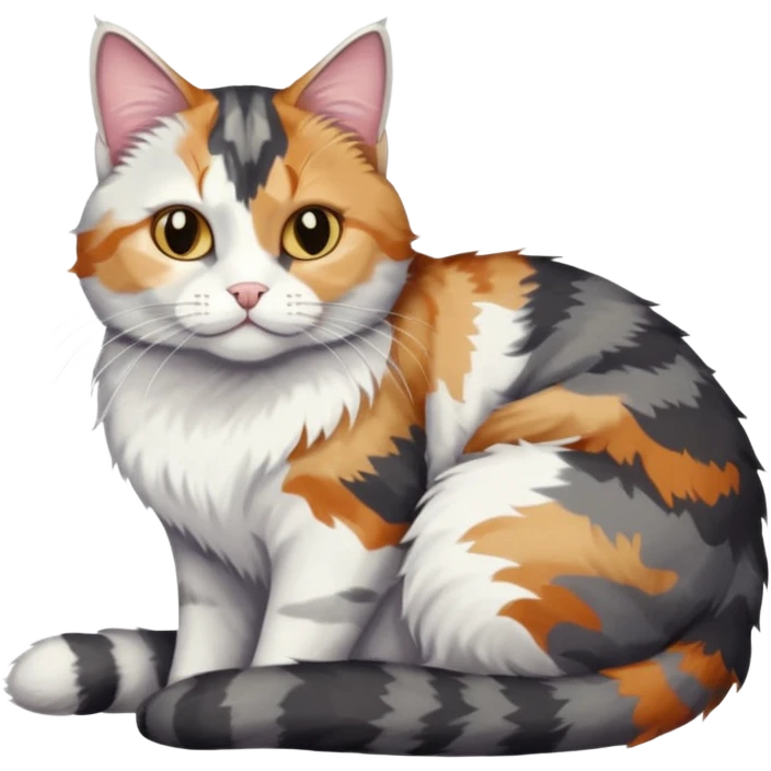 full body colourful light patched calico + white tabby cat cuddling a big dark grey and white tabby cat  emoji