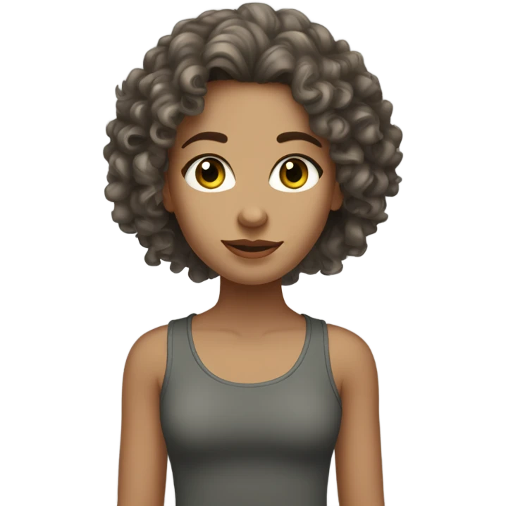 white Girl wearing dark, gray tank top, long curly hair that’s brown, gren eyes light skin emoji