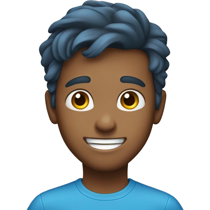 smiling boy in blue shirt receding hair emoji
