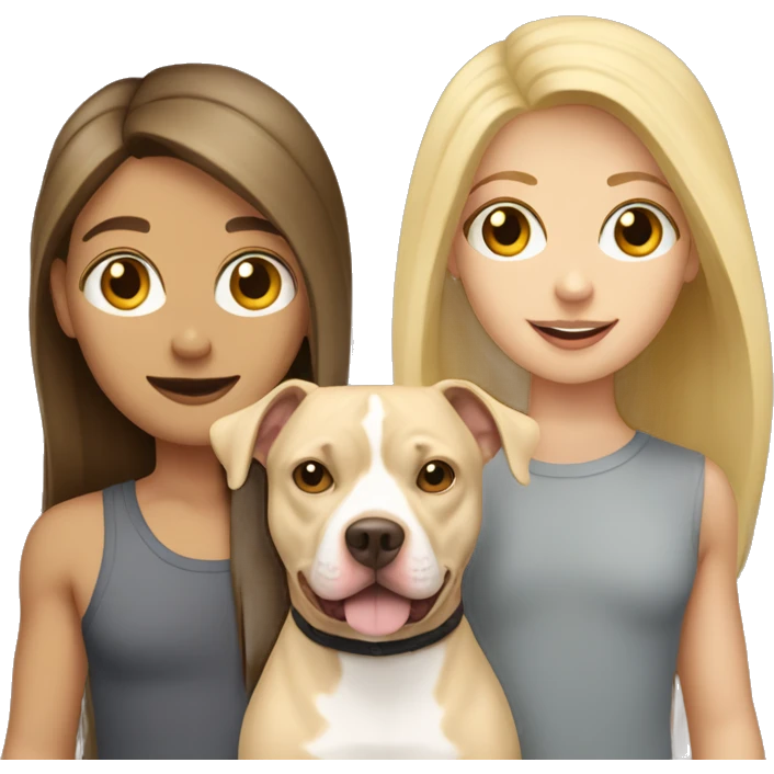 Blonde girl & brunette boy with beige pitbull emoji