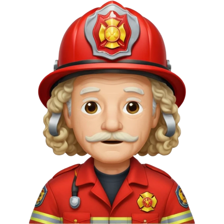 Firefighter old man curly long hair with red uniform emoji