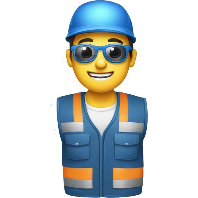 Tecnico electricista, con chaleco azul y gorra, gafas de trabajo, hombre emoji