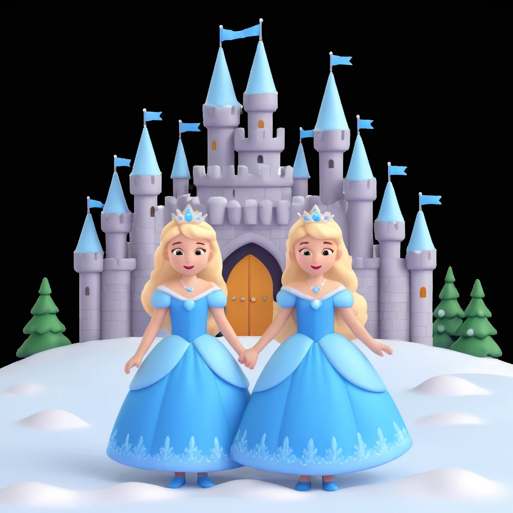girls in a  snow princess dress, snow castle background emoji
