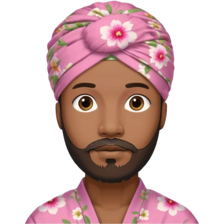 Black male, goatee beard, wearing pink floral turban-style head wrap emoji