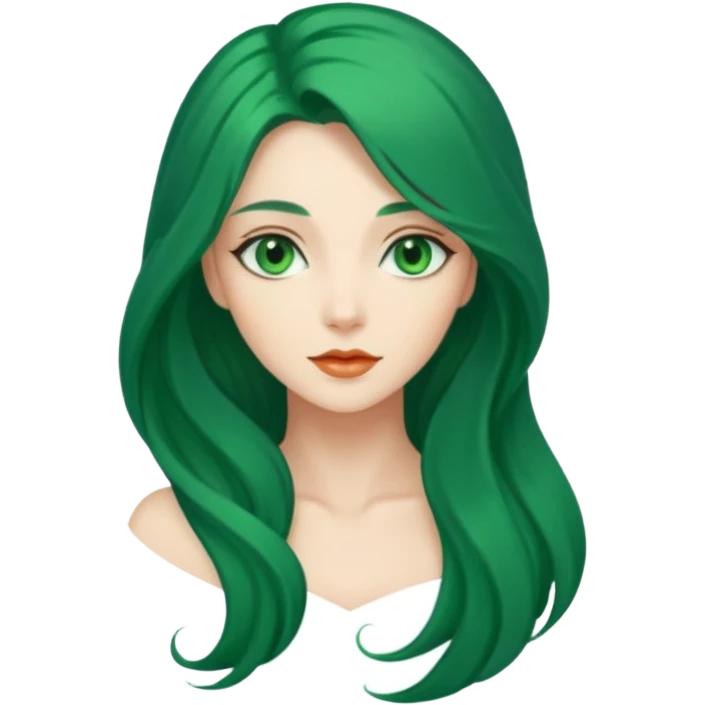 Woman with Long Emerald Hair – flowing deep-green hair, elegant look emoji