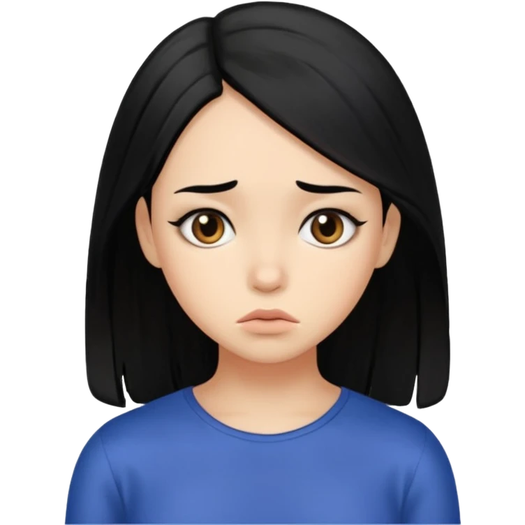 a girl with silk black hair having fomo emoji