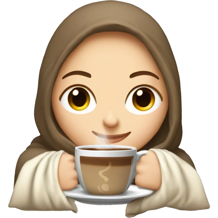 White girl inside a blanket sipping coffee eyes closed emoji
