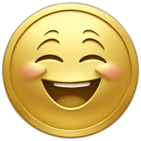 Gold coin with a laughing face on it emoji