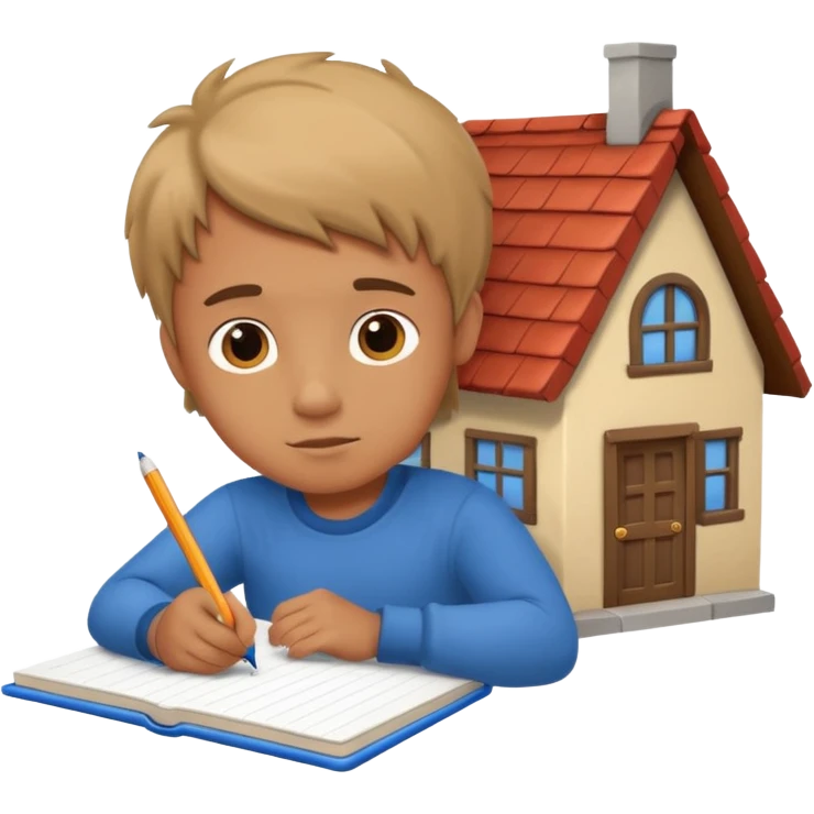 boy drawing little house character on notebook emoji