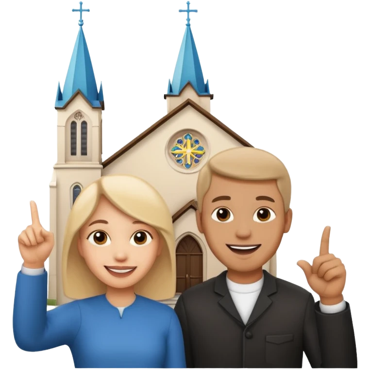 couple pointing to a church in the background emoji