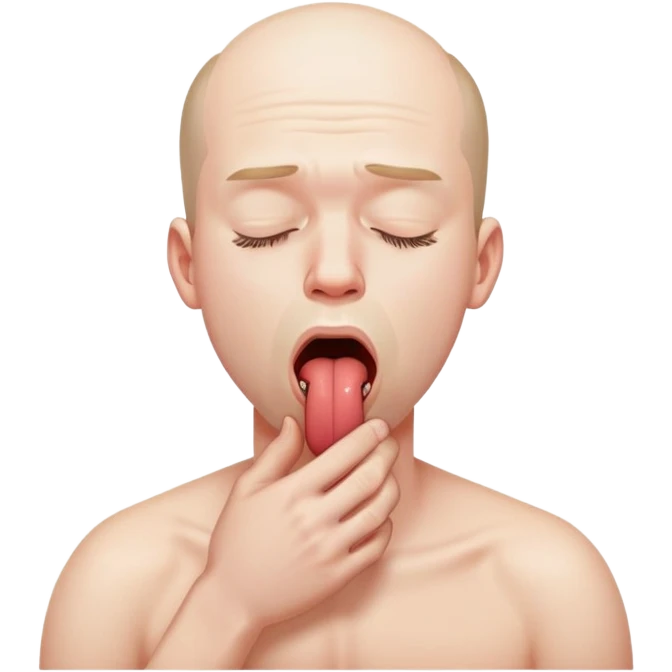 A man choking himself with tongue out and closed eyes emoji