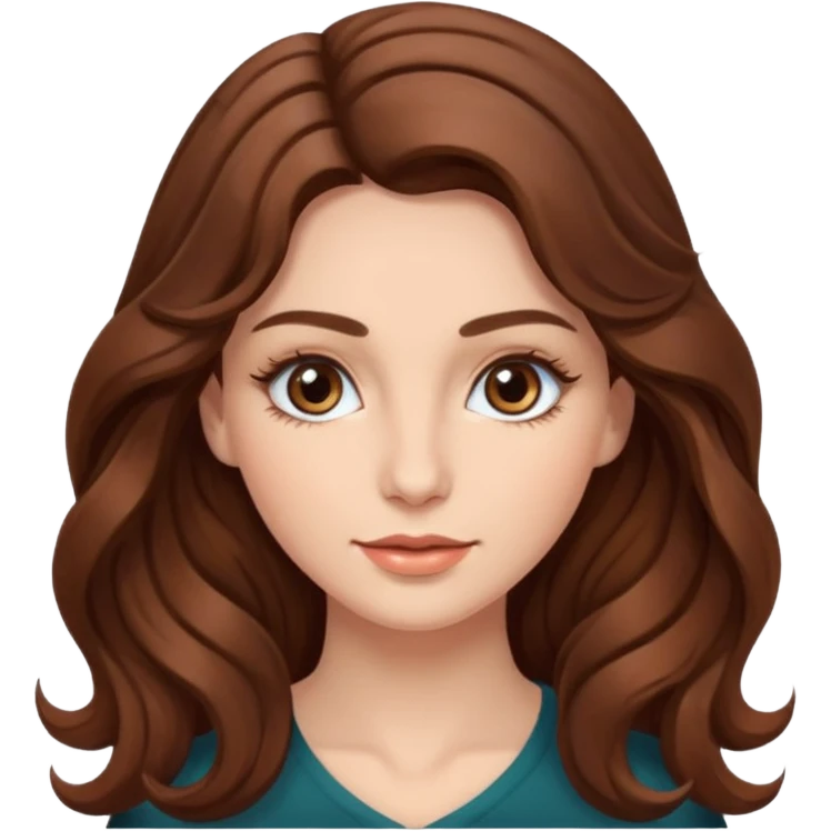 Woman with wavy brown hair, long and beautiful eyelashes emoji