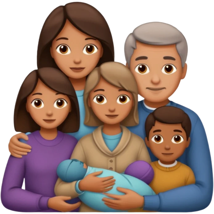 A family at home, cozy, warm colors, detailed emoji