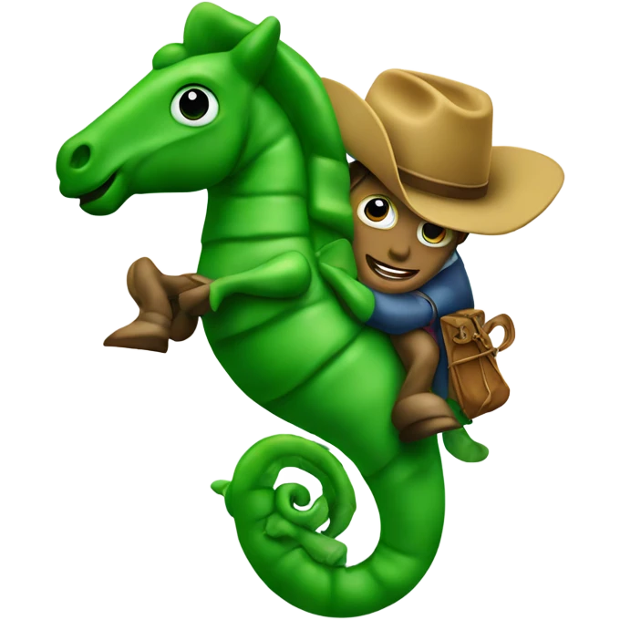 Green bean with a cowboy hat riding a seahorse  emoji