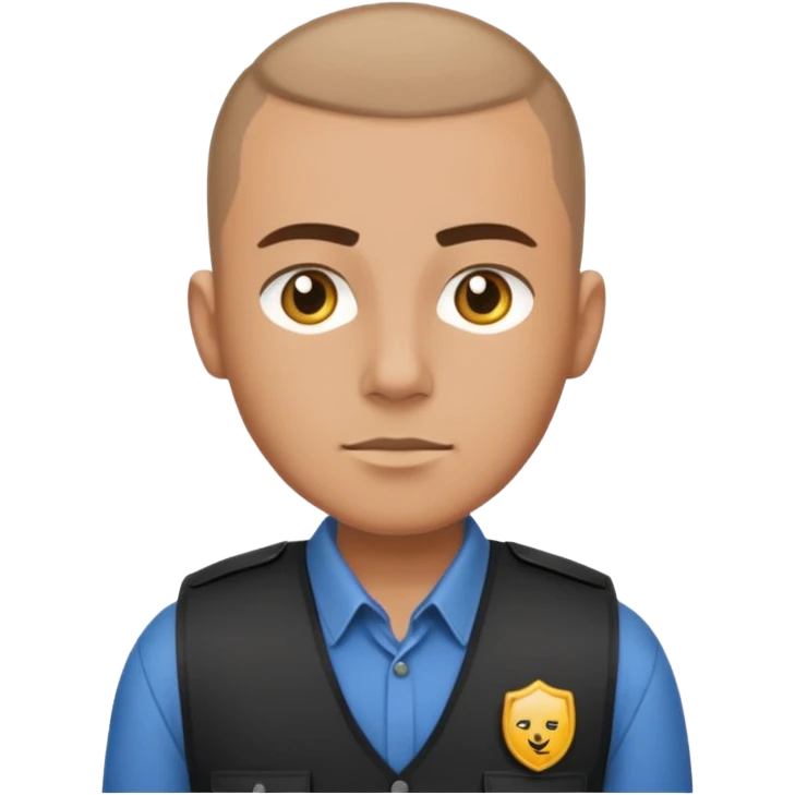 Security guard with buzzcut, vest on with button up underneath emoji