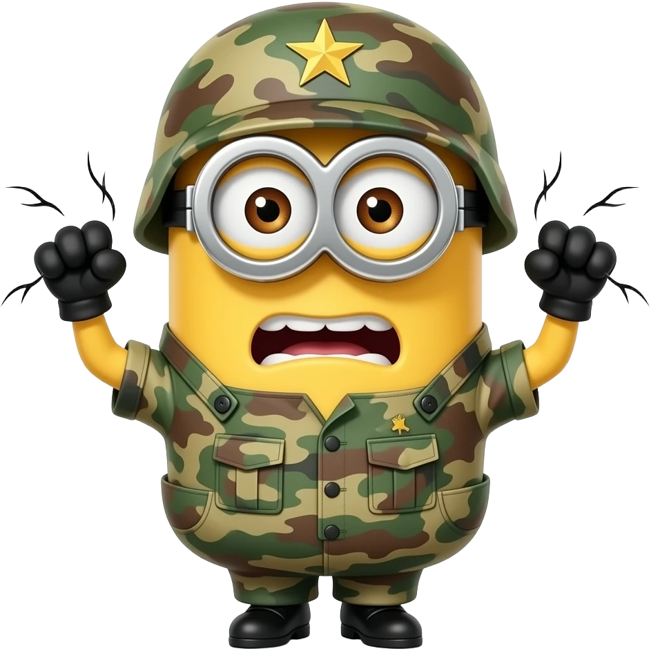 Minion in army uniform pulling hair out  text  Bad Bohica emoji