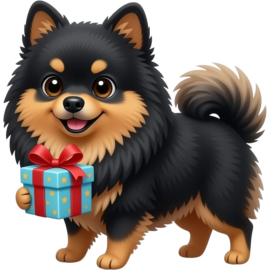 Gift Lulu da pomerania preto e marrom parabenizando a aniversariante emoji