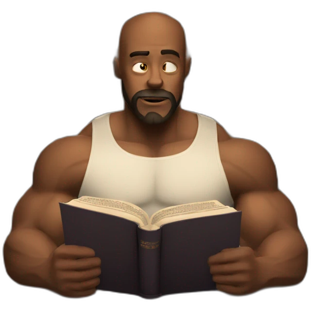 man with muscle reading the Bible emoji