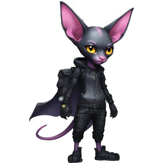 Dark Anthro Cool Bat-Sphynx-Pokémon Punk Techwear Full Body emoji