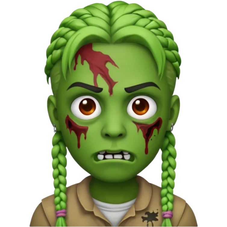 can you make an zombie emoji with braids and a eyebrow piercing on his right eyebrow and a diagonal eyebrow piercing on his left eyebrow emoji