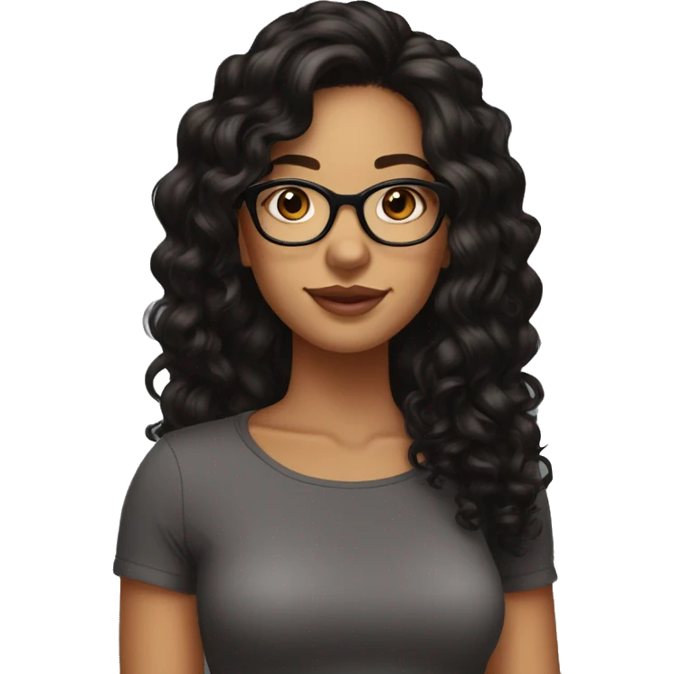 girl, big nose, long curly black hair, earrings, dark brown eyes, tan skin, freckles, glasses, glamour emoji