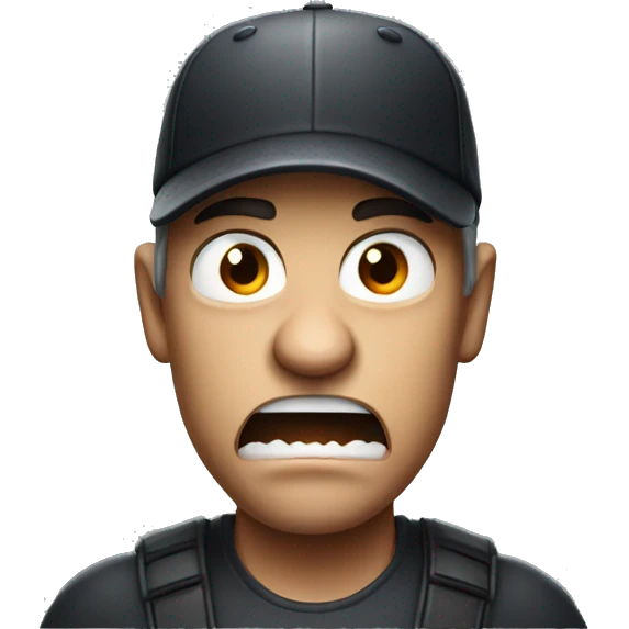 angry toothless man with a red baseball hat emoji