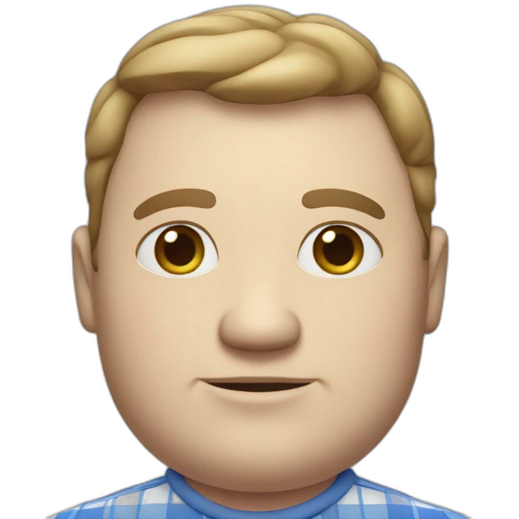 A fat white man with a shirt that is blue / white plaid emoji