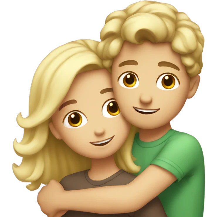 Boy with brown hair hugging a girl with blonde hair  emoji