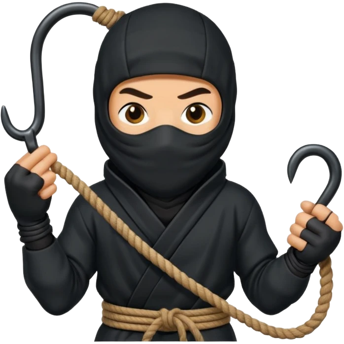 iron hook, 4 hooks in one, black, with rope, ninja emoji