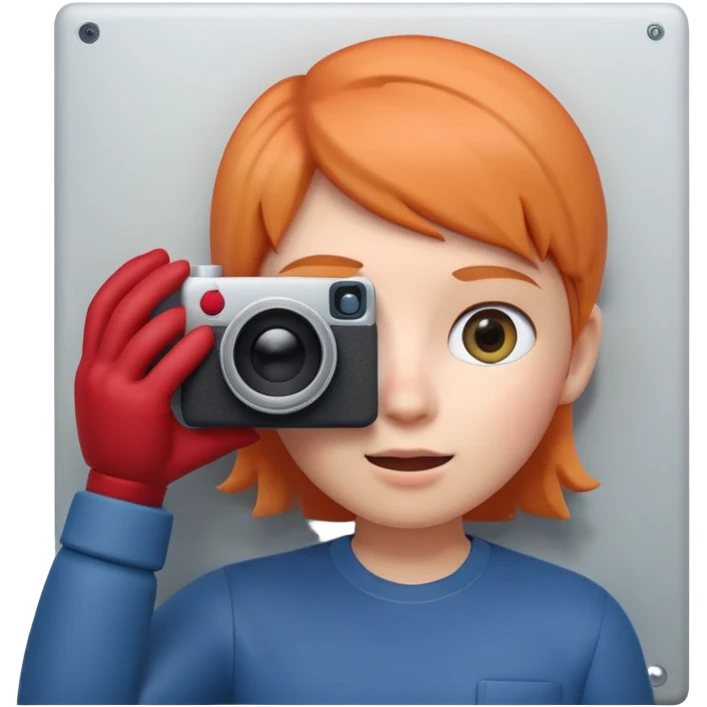 Apple Memoji style, person peeking from behind a wall, 
holding a camera, sneaky expression, one eye visible, 
smooth 3D render, soft gradients, white background, square format
 emoji