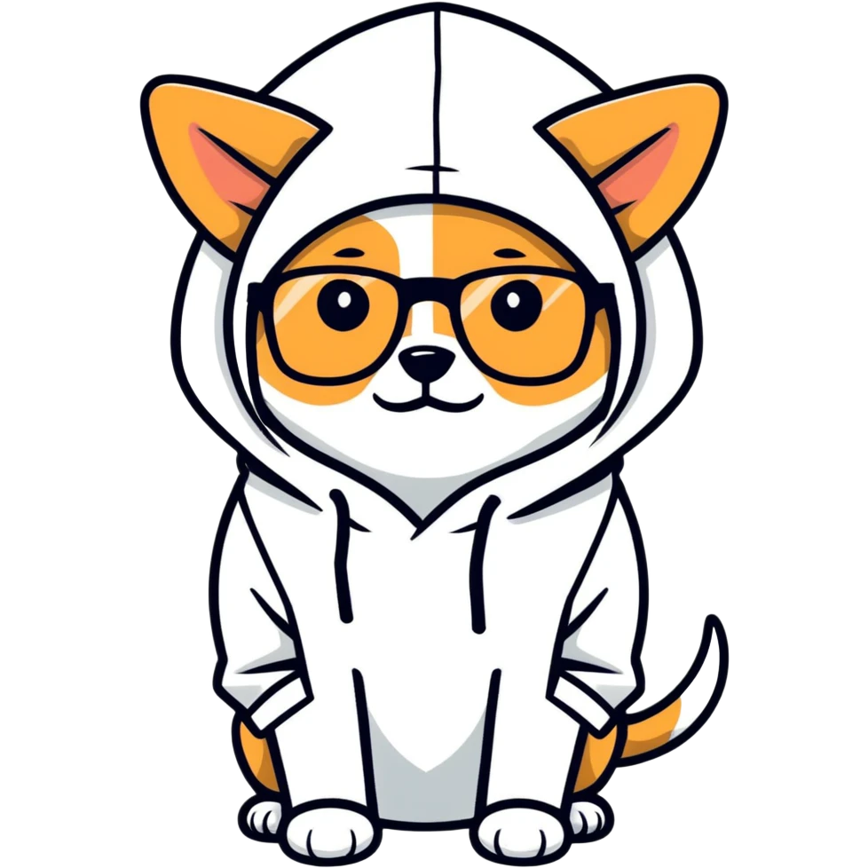 Dog wearing a hoodie with glasses emoji