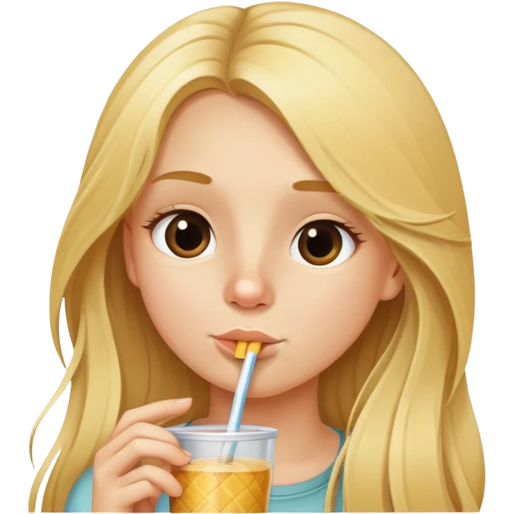 blonde girl with long hair sniffing straw emoji