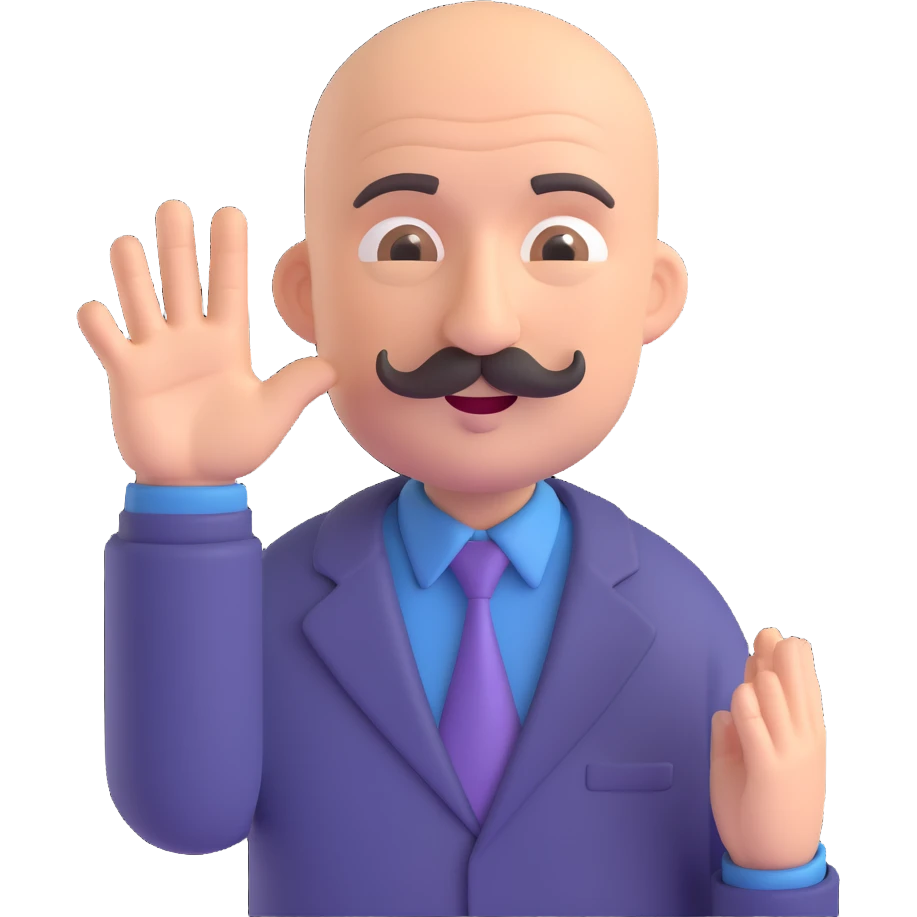 older bald man with a mustache raising his hand, 3D emoji style emoji