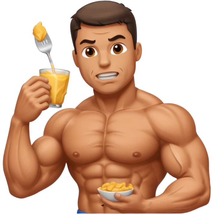 a muscle man eating emoji