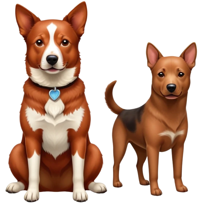 Adult Red heeler next to adult dark Labrador retriever  emoji