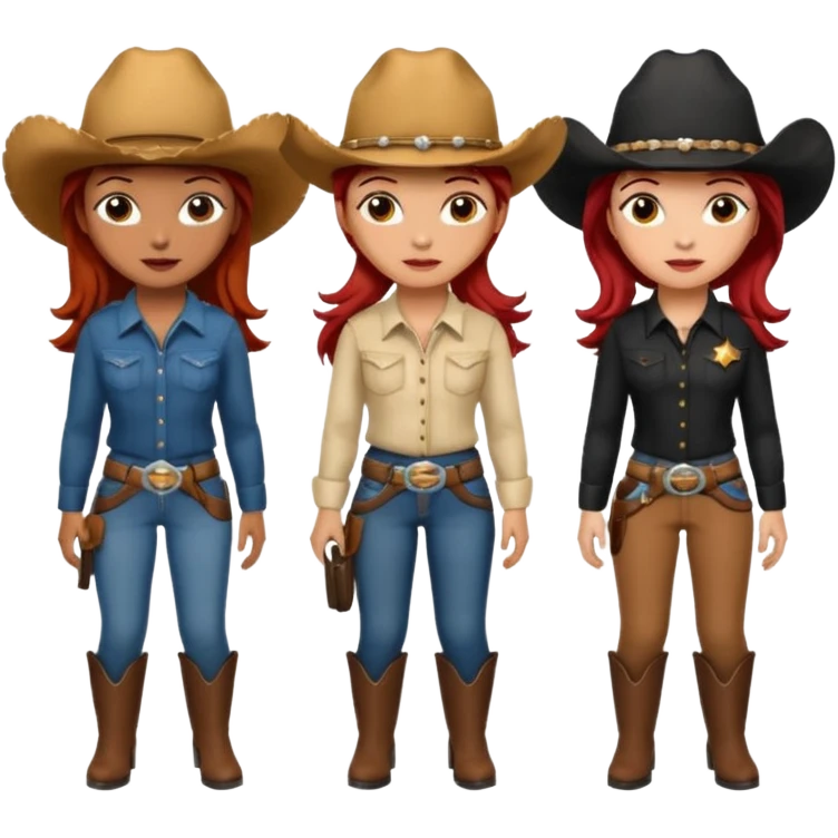 3 cowgirls one red hair one brown hair one black emoji